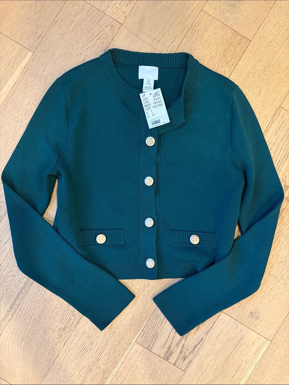 H&M Forest Green Knit Cardigan Jacket - Classic Button Front